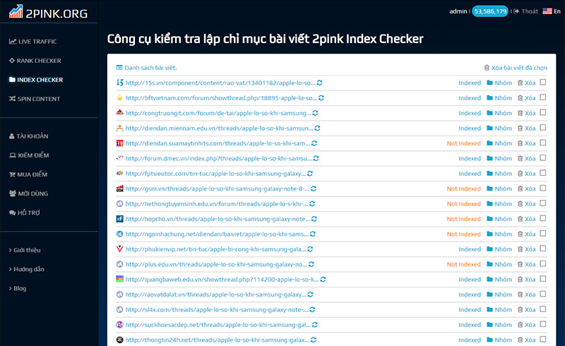 Công cụ check index bài viết hàng loạt 2pink Index Checker