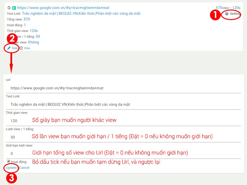 Hướng dẫn sửa, xóa, tạm dừng Url và Text Link - Live Traffic