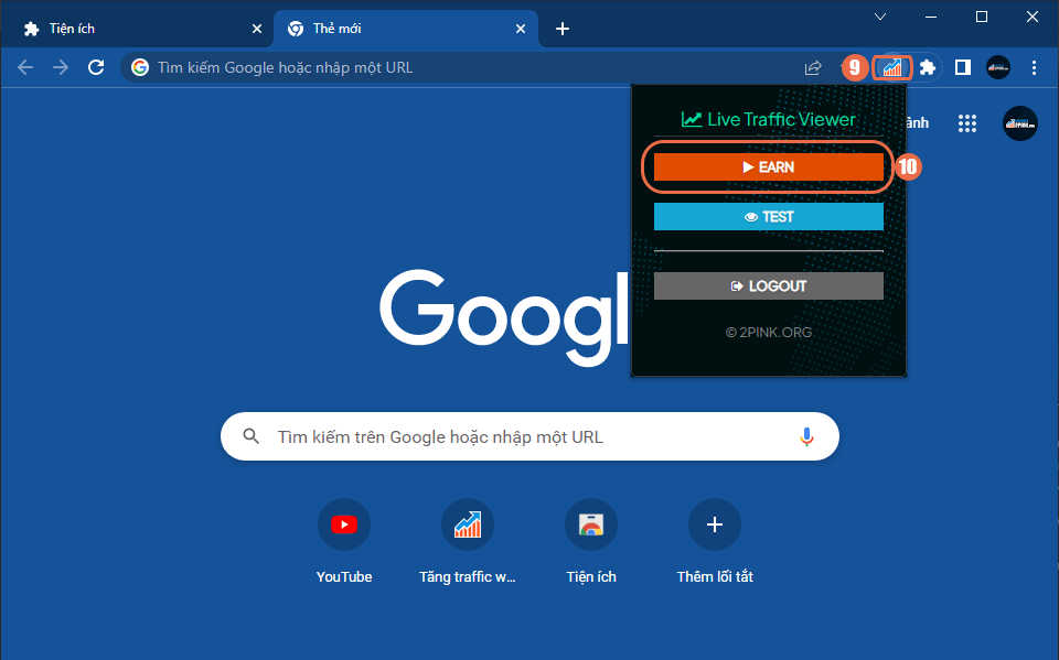Hướng dẫn kiếm điểm Live Traffic bằng Extension Chrome
