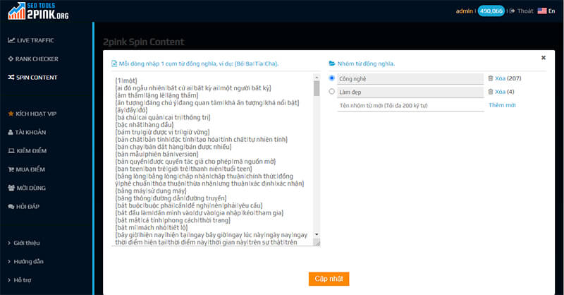 Quản lý dữ liệu từ đồng nghĩa của riêng bạn - Kho dữ liệu từ đồng nghĩa khổng lồ từ hệ thống - 2pink Spin Content