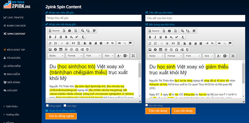 Giữ nguyên định dạng của bài viết sau khi trộn (vd: các thẻ H1, H2, Css...) - 2pink Spin Content