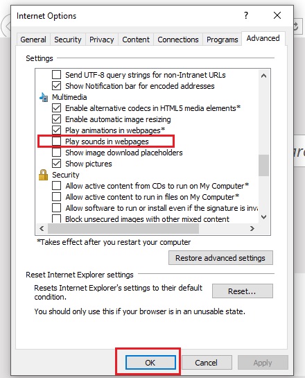Hướng dẫn tắt âm thanh Internet Explorer