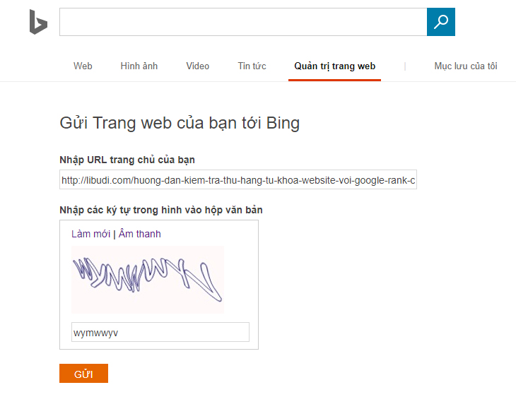 Submit url Bing