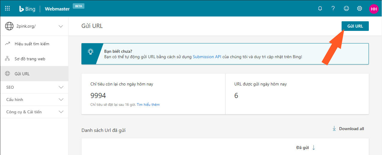 Submit list url Bing Webmaster